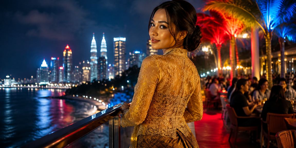 Suasana hiburan kasino Kuala Lumpur dengan pakaian kebaya dan pencahayaan mewah